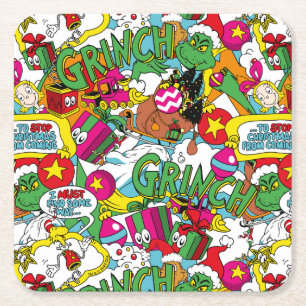 Dr. Seuss   Grinch Kleurrijk Patroon Kartonnen Onderzetters