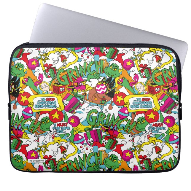 Dr. Seuss | Grinch kleurrijk patroon Laptop Sleeve (Voorkant)