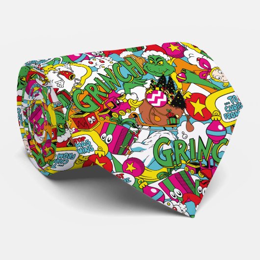 Dr. Seuss | Grinch kleurrijk patroon Stropdas (Opgerold)