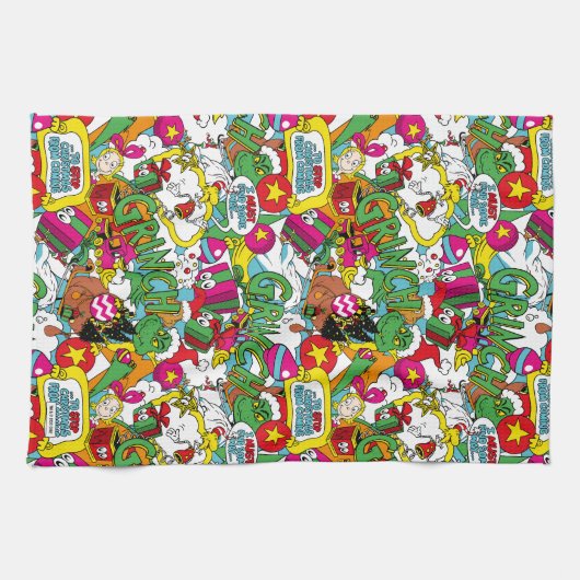 Dr. Seuss | Grinch kleurrijk patroon Theedoek (Horizontaal)