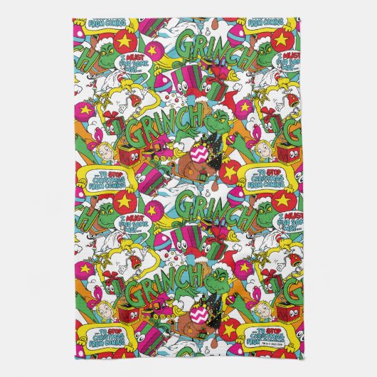 Dr. Seuss | Grinch kleurrijk patroon Theedoek (Verticaal)