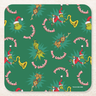 Dr. Seuss   Grinch   Prettige Grinch Kerstmis Patr Kartonnen Onderzetters