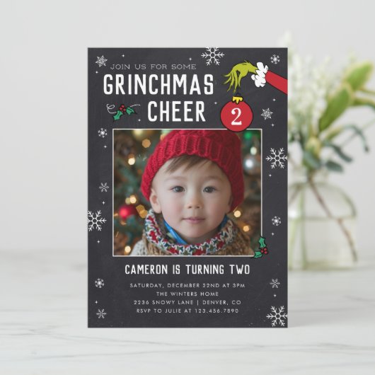 Dr. Seuss | Grinch schoolbord foto verjaardag Kaart (Staand voorkant)