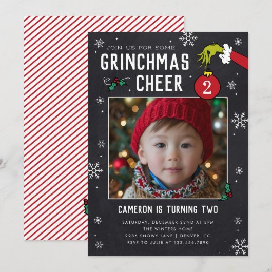 Dr. Seuss | Grinch schoolbord foto verjaardag Kaart (Voorkant / Achterkant)