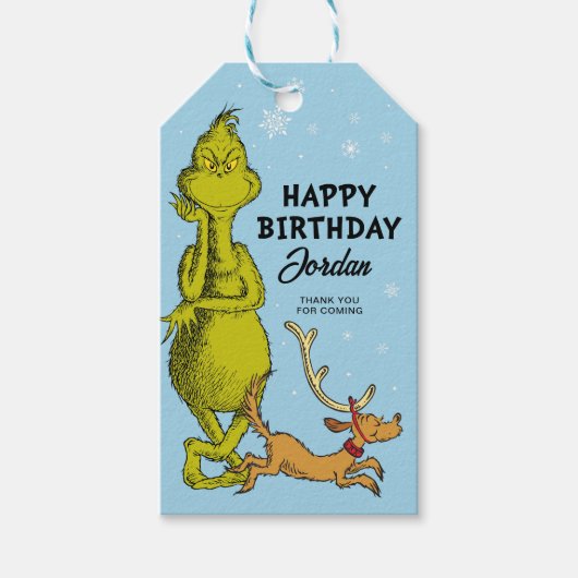 Dr. Seuss | Grinch Winter Verjaardags Favor Cadeaulabel (Voorkant)
