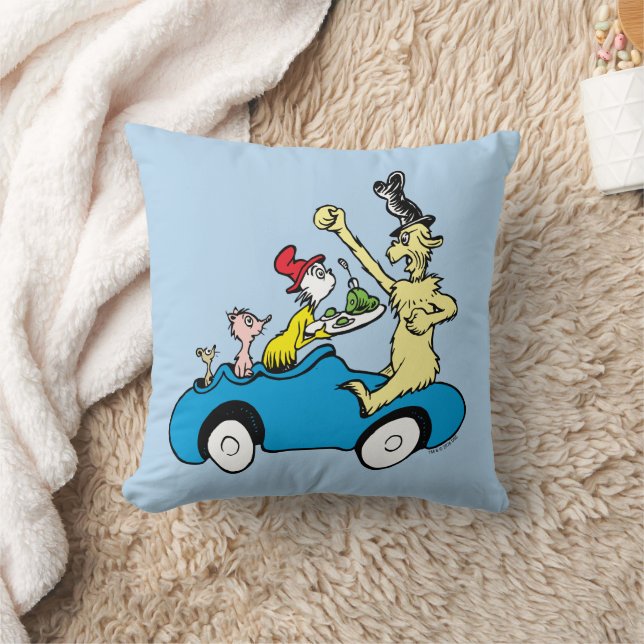 Dr. Seuss Groene Eieren en Ham Karakters in Auto Kussen (Deken)