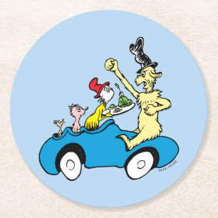 Dr. Seuss Groene Eieren en Ham Karakters in Auto Ronde Kartonnen Onderzetter