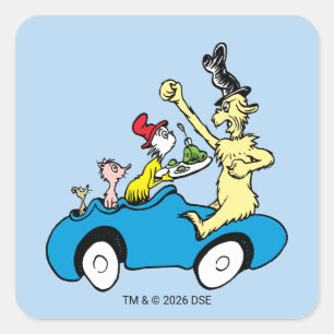 Dr. Seuss Groene Eieren en Ham Karakters in Auto Vierkante Sticker