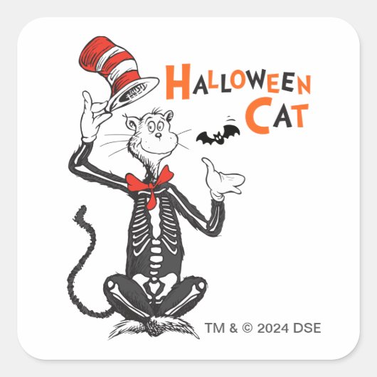 Dr. Seuss | Halloween Kat in de Hoed Vierkante Sticker (Voorkant)