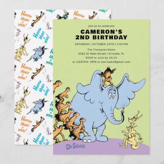 Dr. Seuss Horton hoort een Who! | Verjaardag kinde Kaart (Voorkant / Achterkant)