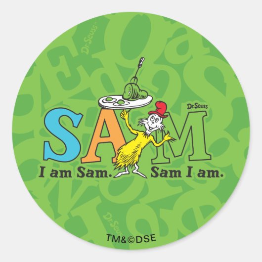 Dr. Seuss | Ik ben Sam. Sam ik ben. Ronde Sticker (Voorkant)