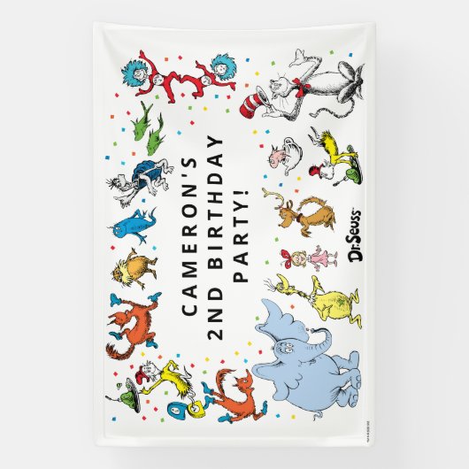 Dr. Seuss Karakter Confetti | Kinderverjaardag Spandoek (Verticaal)