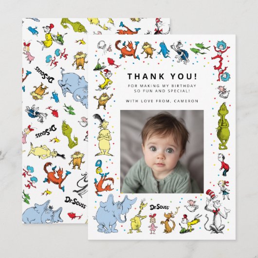Dr. Seuss Karakter Confetti | Verjaardag kinderen Bedankkaart (Voorkant / Achterkant)