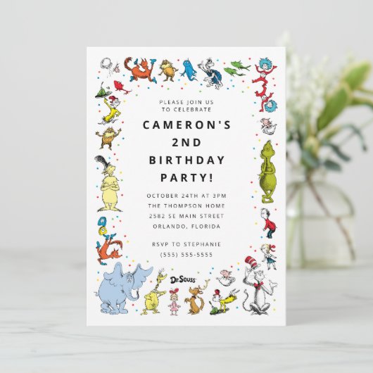 Dr. Seuss Karakter Confetti | Verjaardag kinderen Kaart (Staand voorkant)