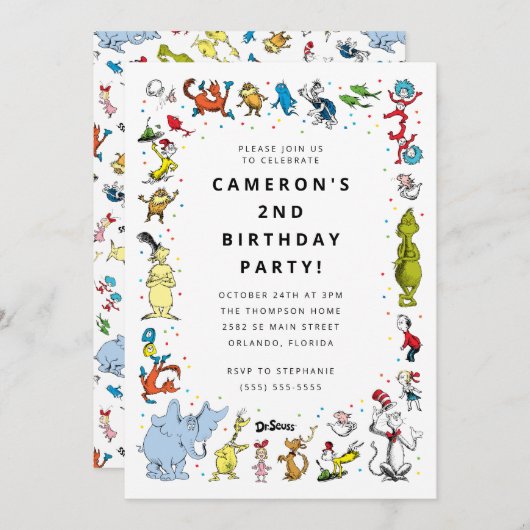Dr. Seuss Karakter Confetti | Verjaardag kinderen Kaart (Voorkant / Achterkant)
