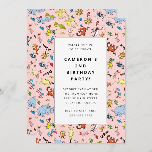 Dr. Seuss Karakterpatroon | Verjaardag kinderen Kaart (Voorkant / Achterkant)