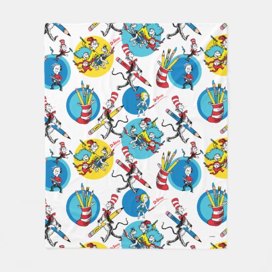Dr. Seuss | Karakters Met Potloden Patroon Fleece Deken (Voorkant)