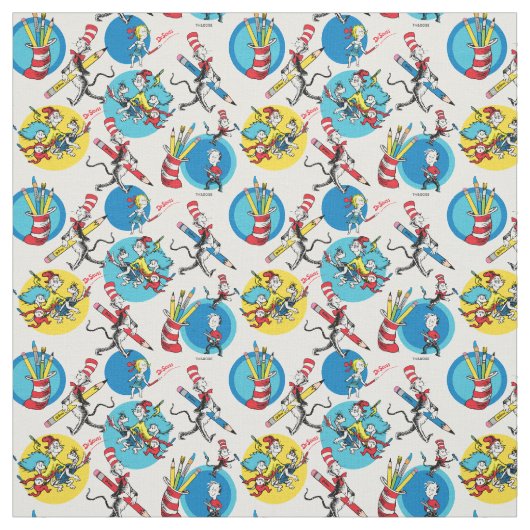 Dr. Seuss | Karakters Met Potloden Patroon Stof (Swatch)