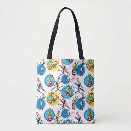 Dr. Seuss | Karakters Met Potloden Patroon Tote Bag (Voorkant)