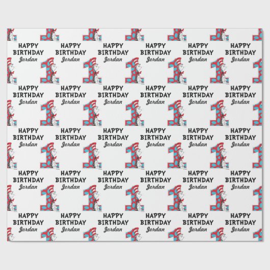 Dr. Seuss | Kat in het Pet 1e Verjaardag Cadeaupapier (Vlak)