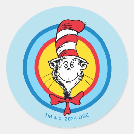 Dr. Seuss | Kat in het Pet Hoofd Graphic Ronde Sticker (Voorkant)