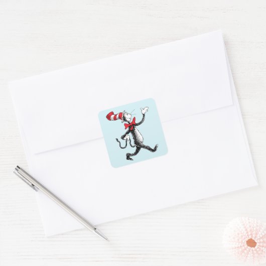 Dr. Seuss | Kat in het Pet Kattenwandeling Vierkante Sticker (Envelop)
