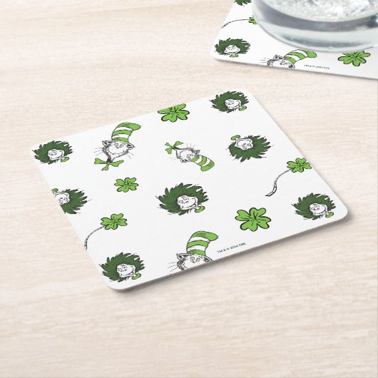 Dr. Seuss | Kat in het Pet Klaverpatroon Kartonnen Onderzetters (Schuin)