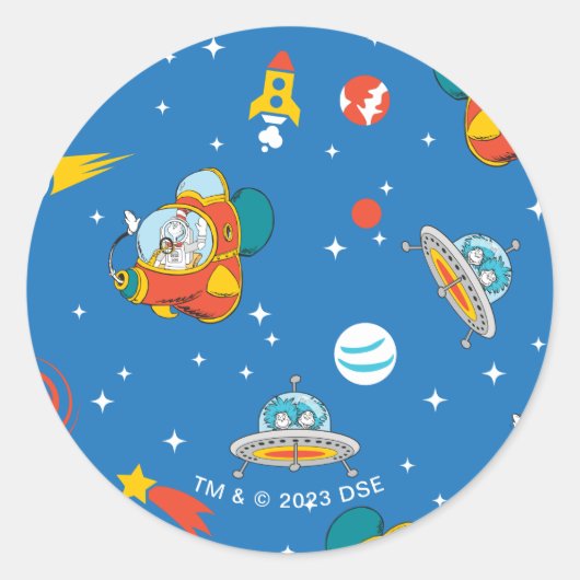 Dr. Seuss | Kat in het Pet Ruimtepatroon Ronde Sticker (Voorkant)