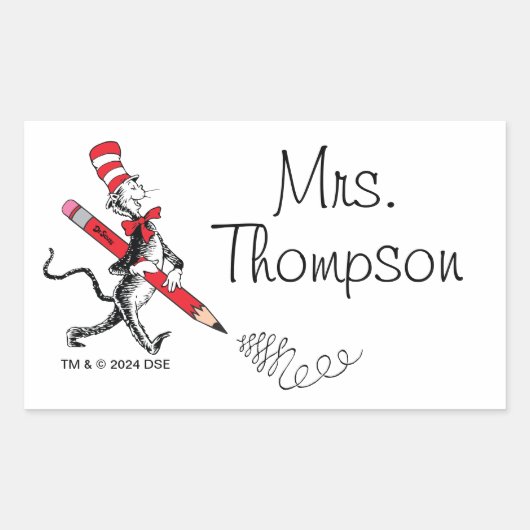 Dr. Seuss | Kat in het Pet Schriftelijke Naam Rechthoekige Sticker (Voorkant)