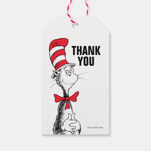 Dr. Seuss | Kat in het Pet Verjaardag Bedankt Cadeaulabel (Achterkant)