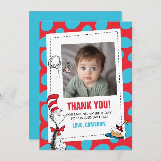 Dr. Seuss | Katten in het Pet van de verjaardag Bedankkaart (Voorkant / Achterkant)