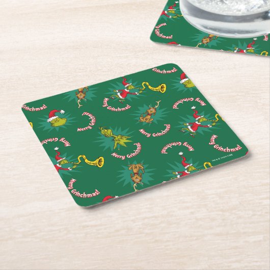 Dr. Seuss | knijpen | Merry Grinchmas Pattern Kartonnen Onderzetters (Schuin)