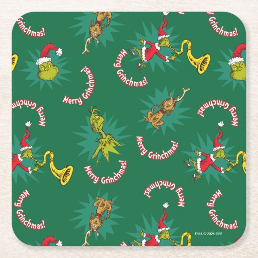 Dr. Seuss | knijpen | Merry Grinchmas Pattern Kartonnen Onderzetters (Voorkant)