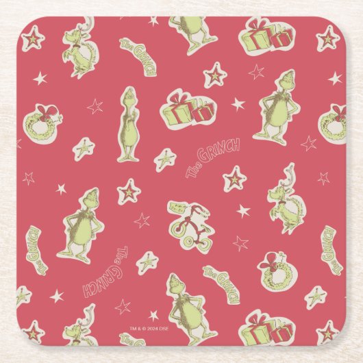 Dr. Seuss | knijpen | Rode Kerstmispatroon Kartonnen Onderzetters (Voorkant)