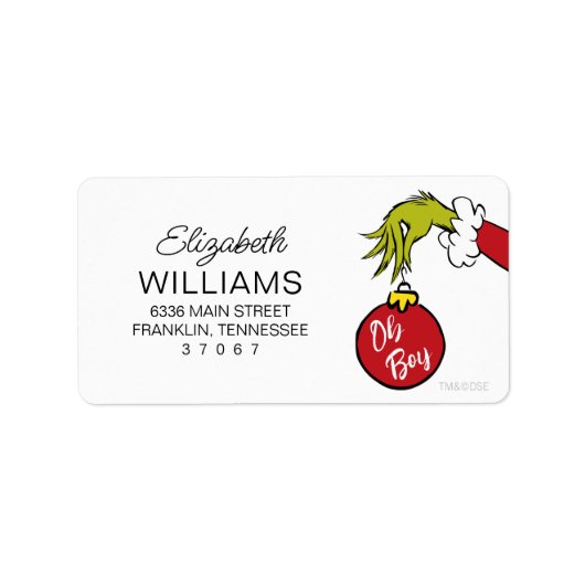 Dr. Seuss | Oh Boy Grinch Baby shower Etiket (Voorkant)