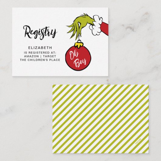 Dr. Seuss | Oh Boy Grinch Baby shower Registry Informatiekaartje (Voorkant / Achterkant)