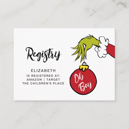 Dr. Seuss | Oh Boy Grinch Baby shower Registry Informatiekaartje (Voorkant)