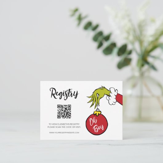 Dr. Seuss | Oh Boy Grinch Baby shower Registry Informatiekaartje (Staand voorkant)