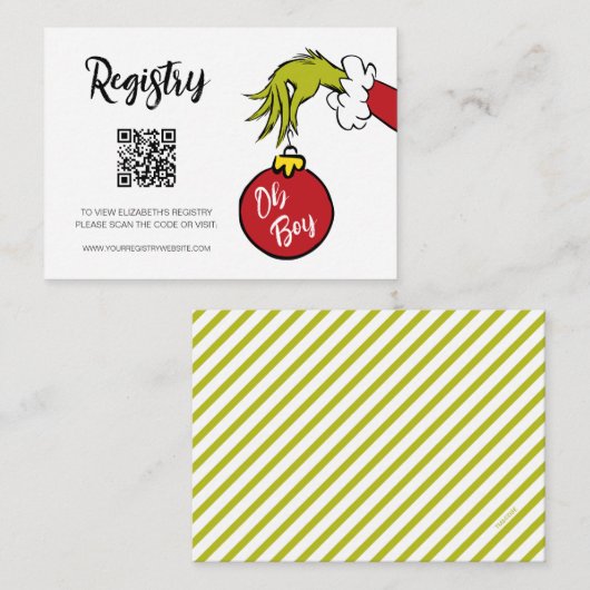 Dr. Seuss | Oh Boy Grinch Baby shower Registry Informatiekaartje (Voorkant / Achterkant)