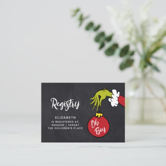 Dr. Seuss | Oh Boy Grinch Baby shower Registry Informatiekaartje (Staand voorkant)