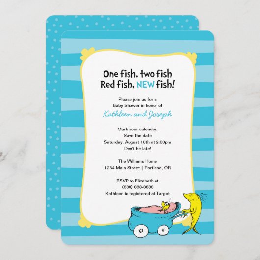 Dr. Seuss | One Fish - Boy Baby shower Invitation Save The Date (Voorkant / Achterkant)