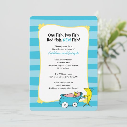 Dr. Seuss | One Fish - Boy Baby shower Invitation Save The Date (Staand voorkant)