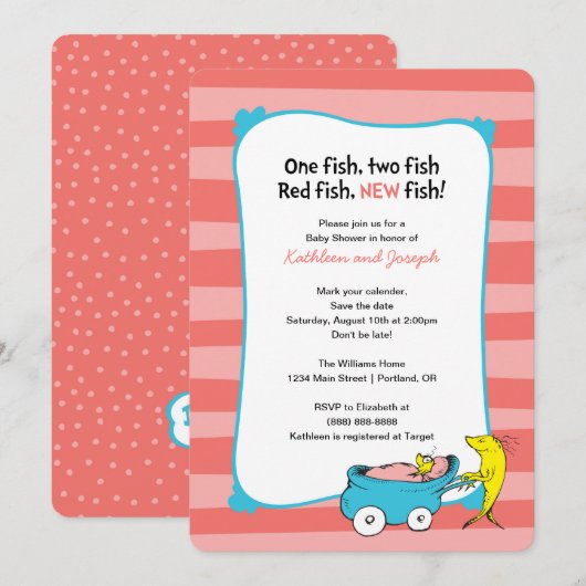 Dr. Seuss | One Fish - Girl Baby shower Kaart (Voorkant / Achterkant)