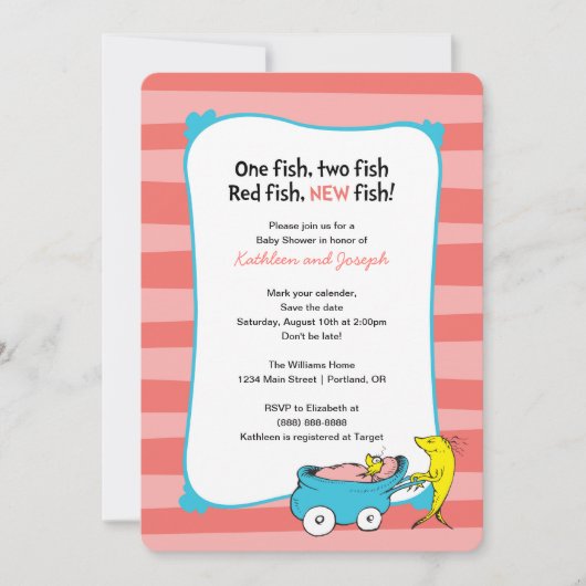 Dr. Seuss | One Fish - Girl Baby shower Kaart (Voorkant)