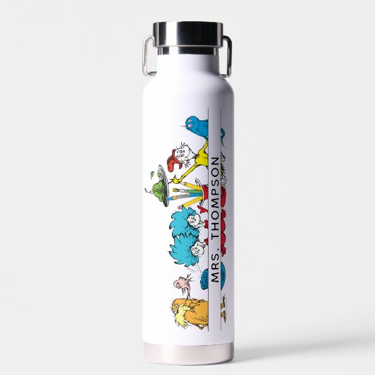 Dr. Seuss-personages & naam leraar Waterfles (Voorkant)