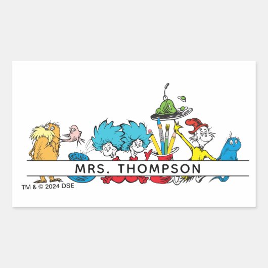 Dr. Seuss Personages & Naam van de Leraar Rechthoekige Sticker (Voorkant)