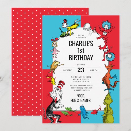 Dr. Seuss - personages | Verjaardag kinderen Kaart (Voorkant / Achterkant)