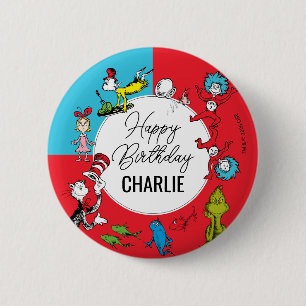 Dr. Seuss - personages   Verjaardag kinderen Ronde Button 5,7 Cm