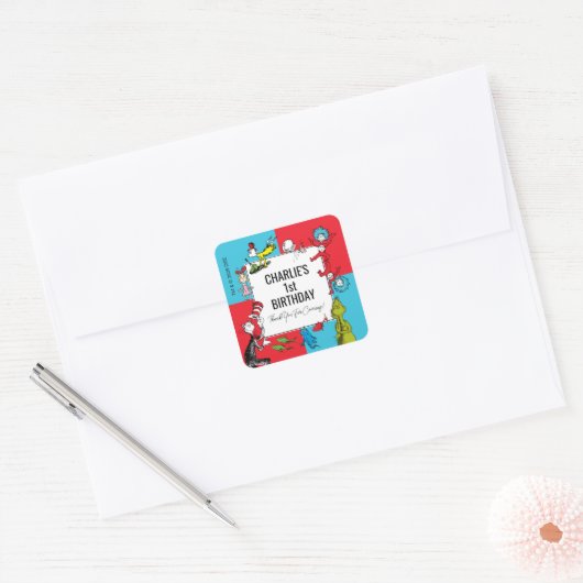 Dr. Seuss - personages | Verjaardag kinderen Vierkante Sticker (Envelop)