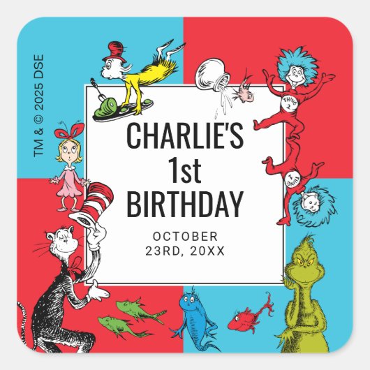 Dr. Seuss - personages | Verjaardag kinderen Vierkante Sticker (Voorkant)